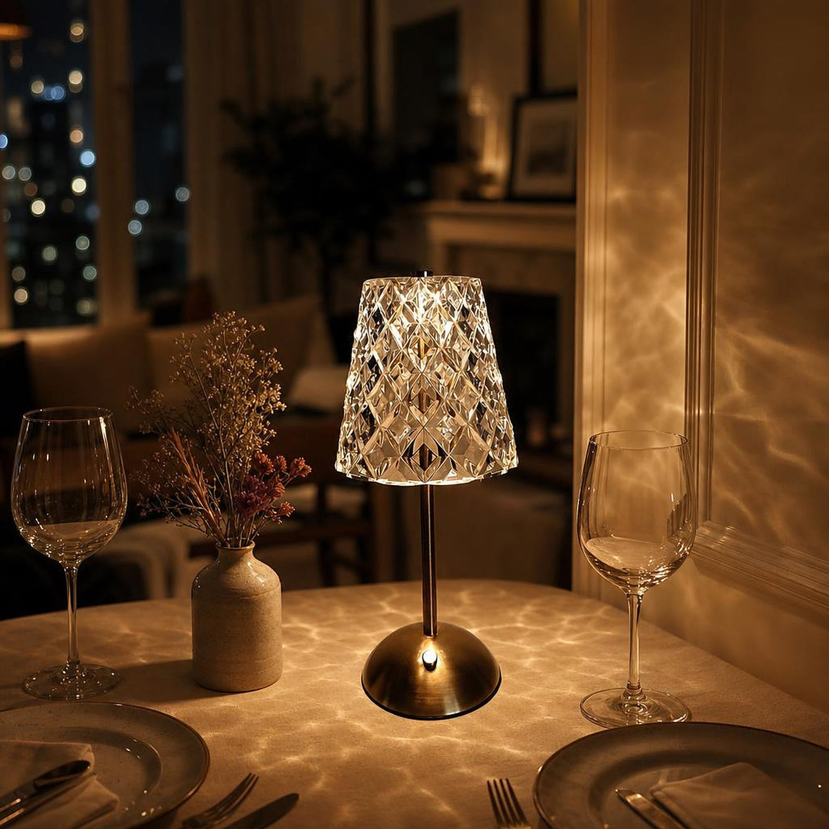 Lampe sans fil rechargeable Nocturne sur une table de dîner