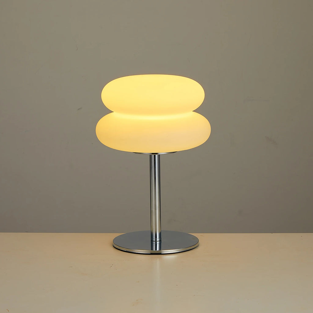 Lampe à poser Fantaisie, double coupole effet opaline et pied chromé