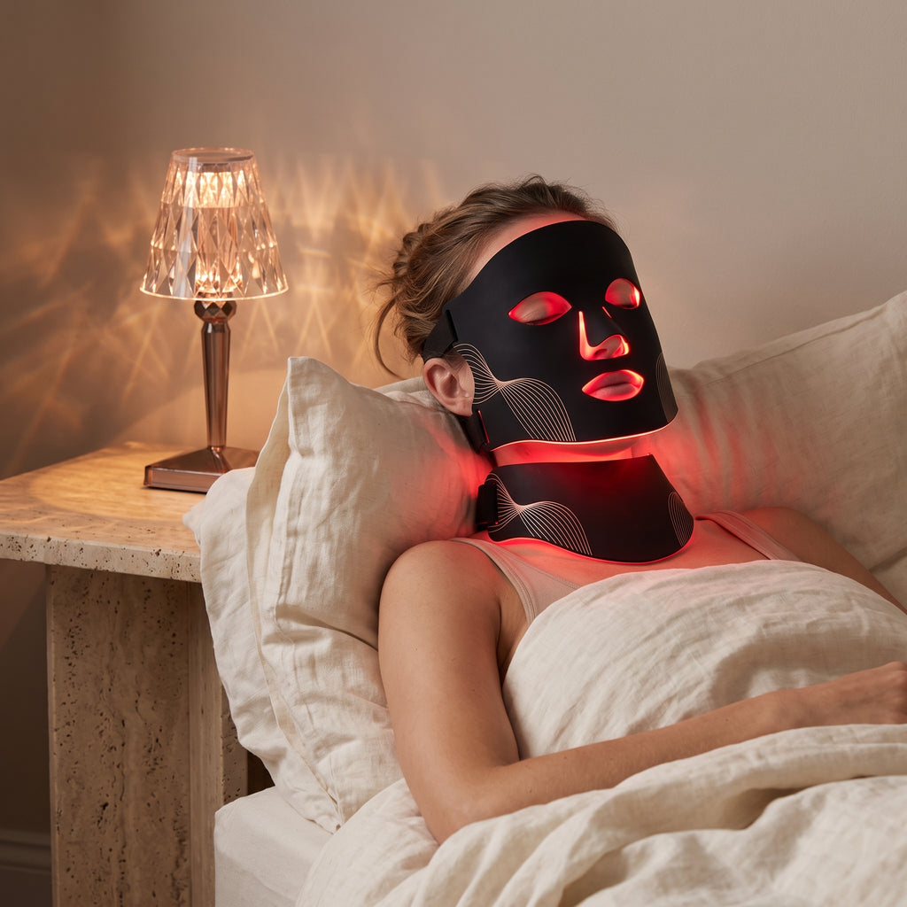 Masque LED Aurore noir utilisé le soir dans la chambre