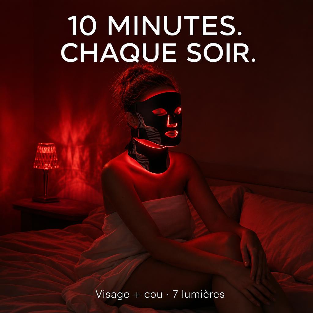 Masque LED visage et cou Aurore Noir, lumière rouge dans la chambre