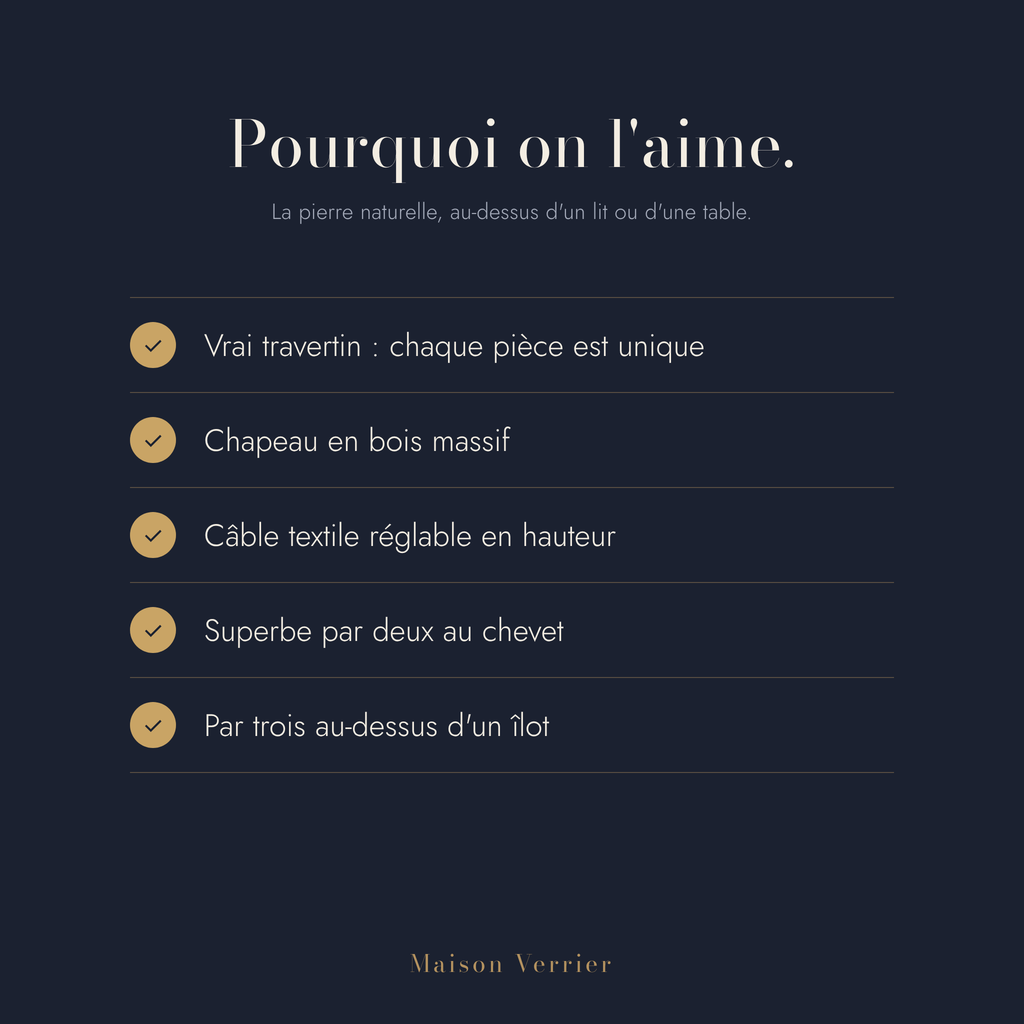 Pourquoi on aime la suspension Ballade en travertin naturel