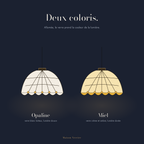 Les deux coloris de la suspension Cantate : Opaline et Miel