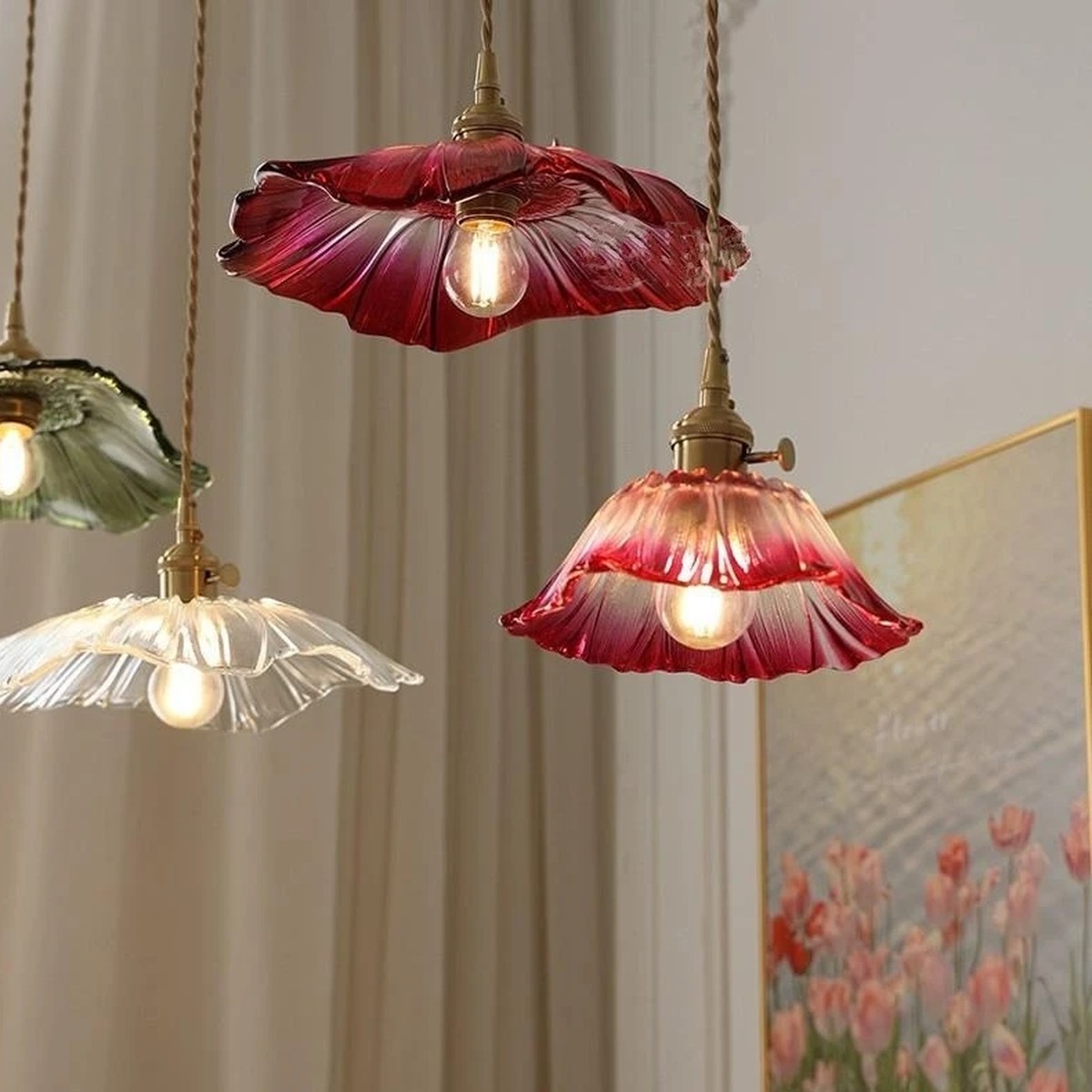 Suspensions Capriccio framboise et vert en grappe