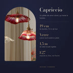 Capriccio : 19 cm de diamètre, 15 cm de haut, Verre coloré, bord ondulé en pétale, 1,5 m de câble torsadé réglable