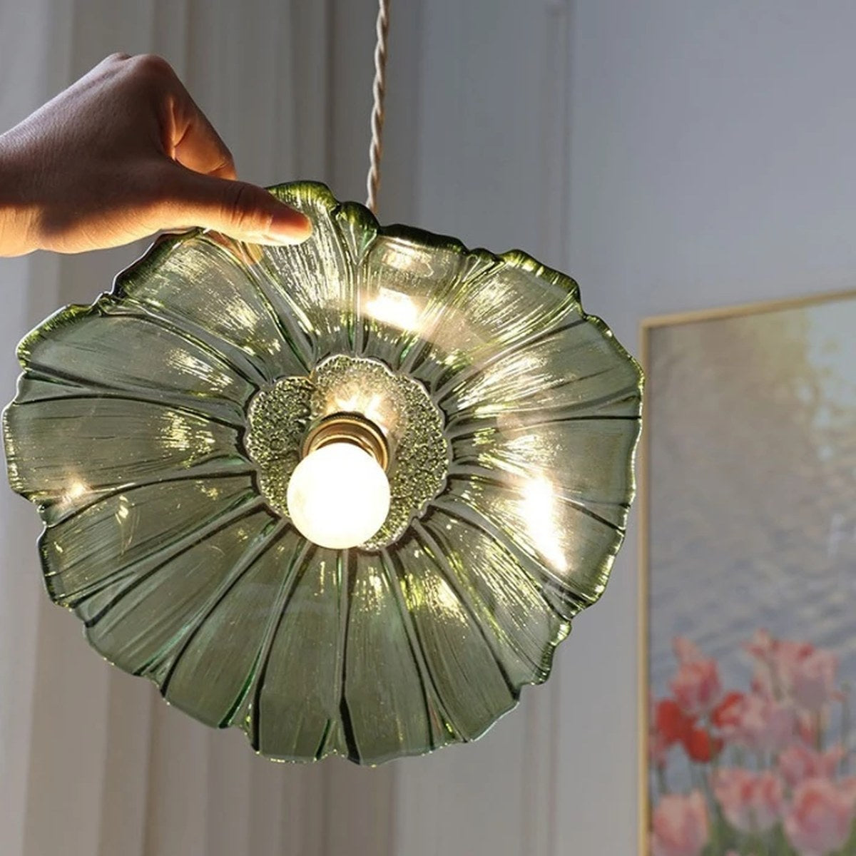 Suspension pétale Capriccio en verre vert vue de dessous
