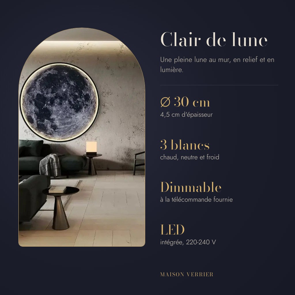 Applique Clair de lune : Ø 30 cm, 3 blancs, dimmable à la télécommande, LED intégrée