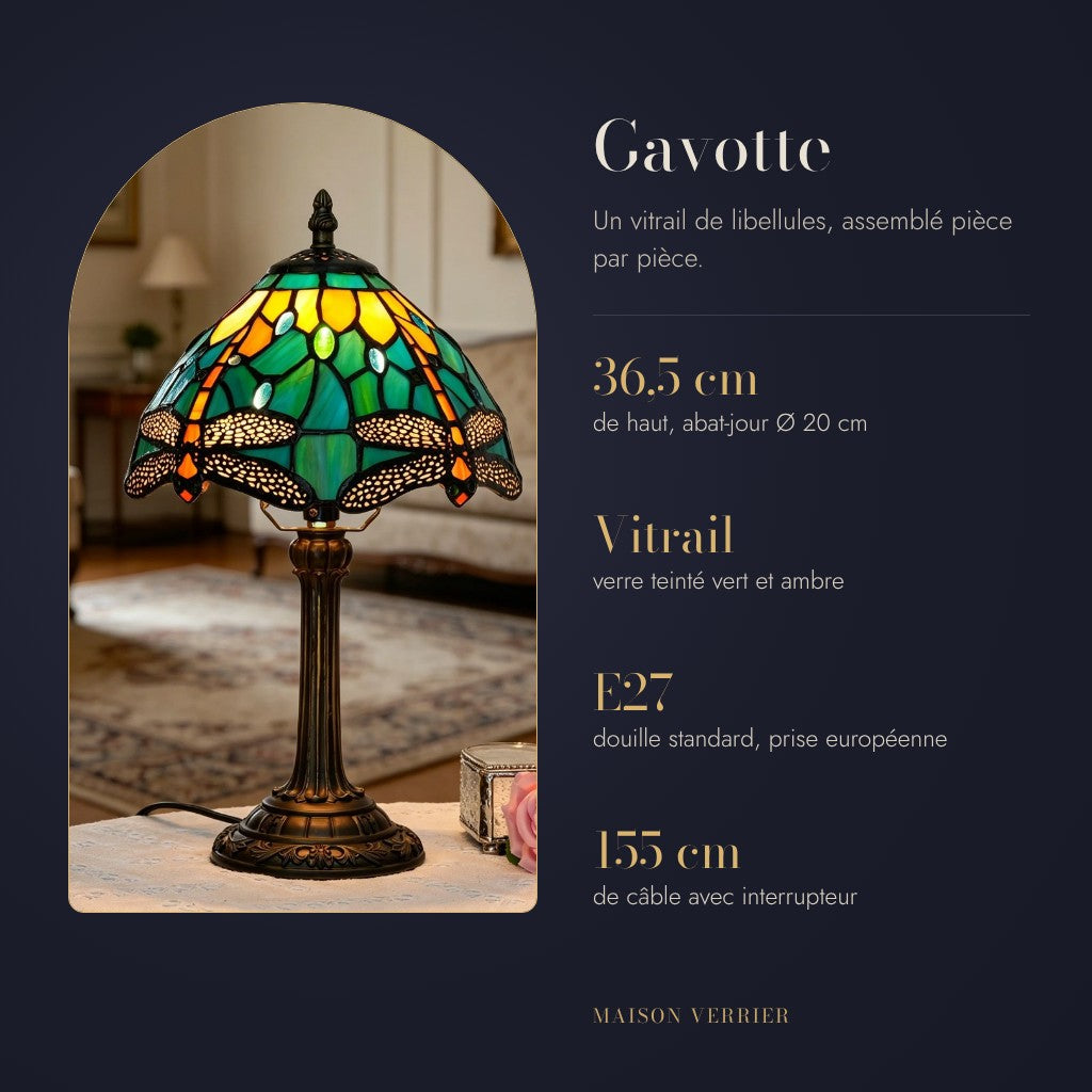 Lampe Gavotte : 36,5 cm de haut, abat-jour Ø 20 cm, douille E27, prise européenne