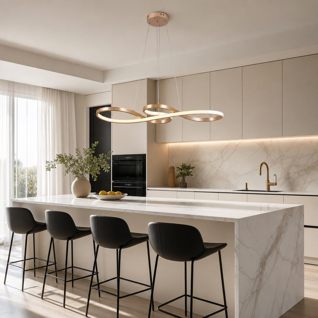 Suspension LED Sonate — Ruban de lumière en or brossé