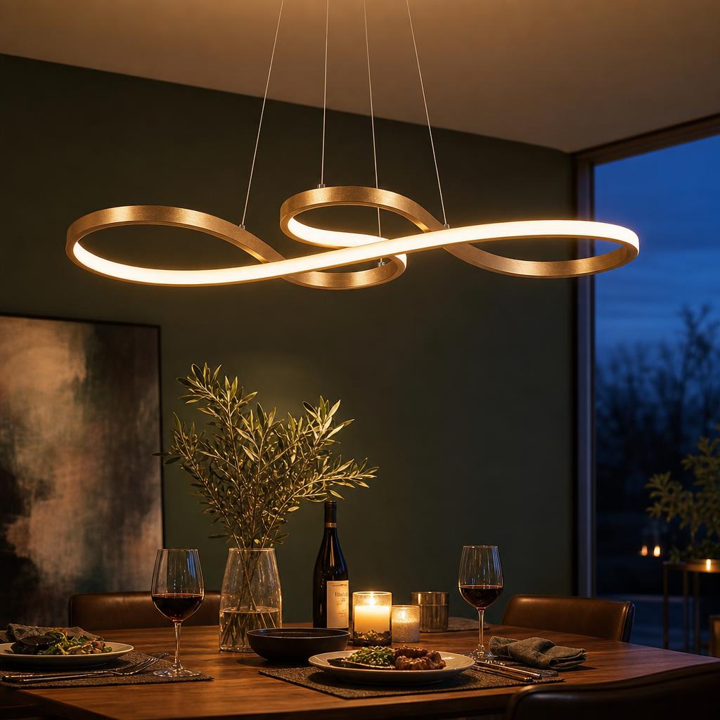 Suspension LED Sonate — Ruban de lumière en or brossé