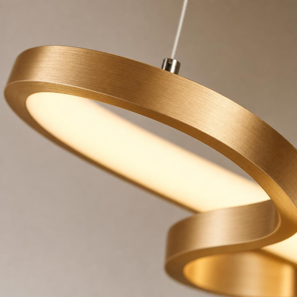 Suspension LED Sonate — Ruban de lumière en or brossé