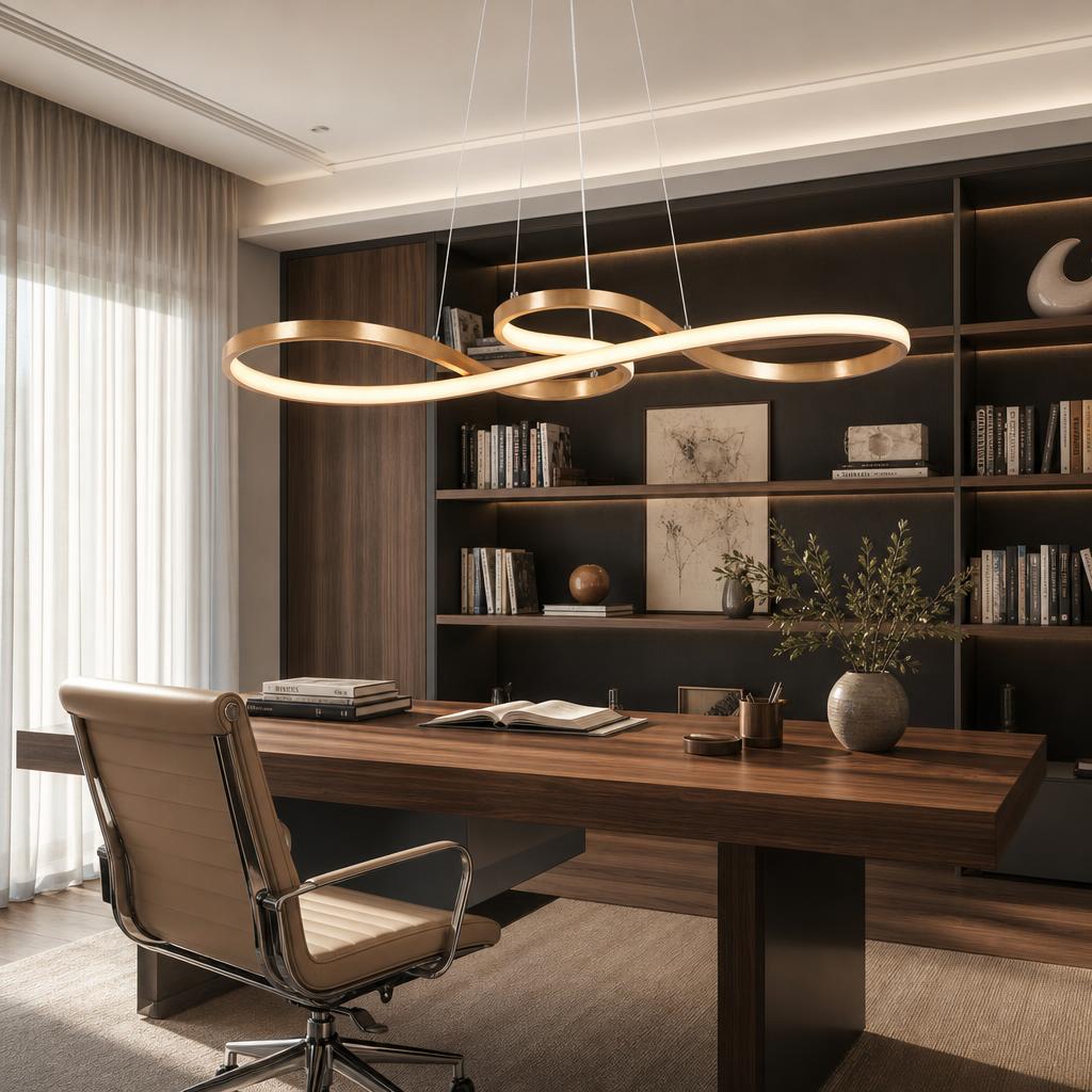 Suspension LED Sonate — Ruban de lumière en or brossé