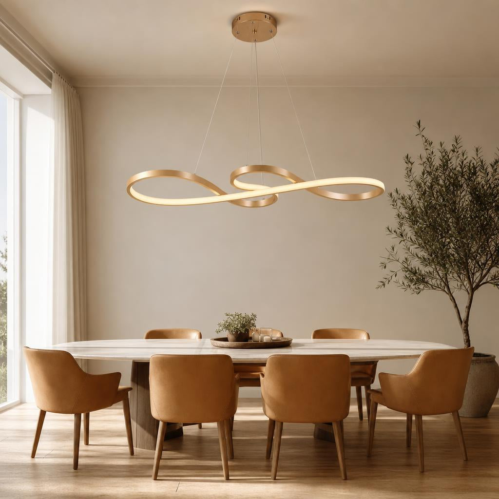Suspension LED Sonate — Ruban de lumière en or brossé