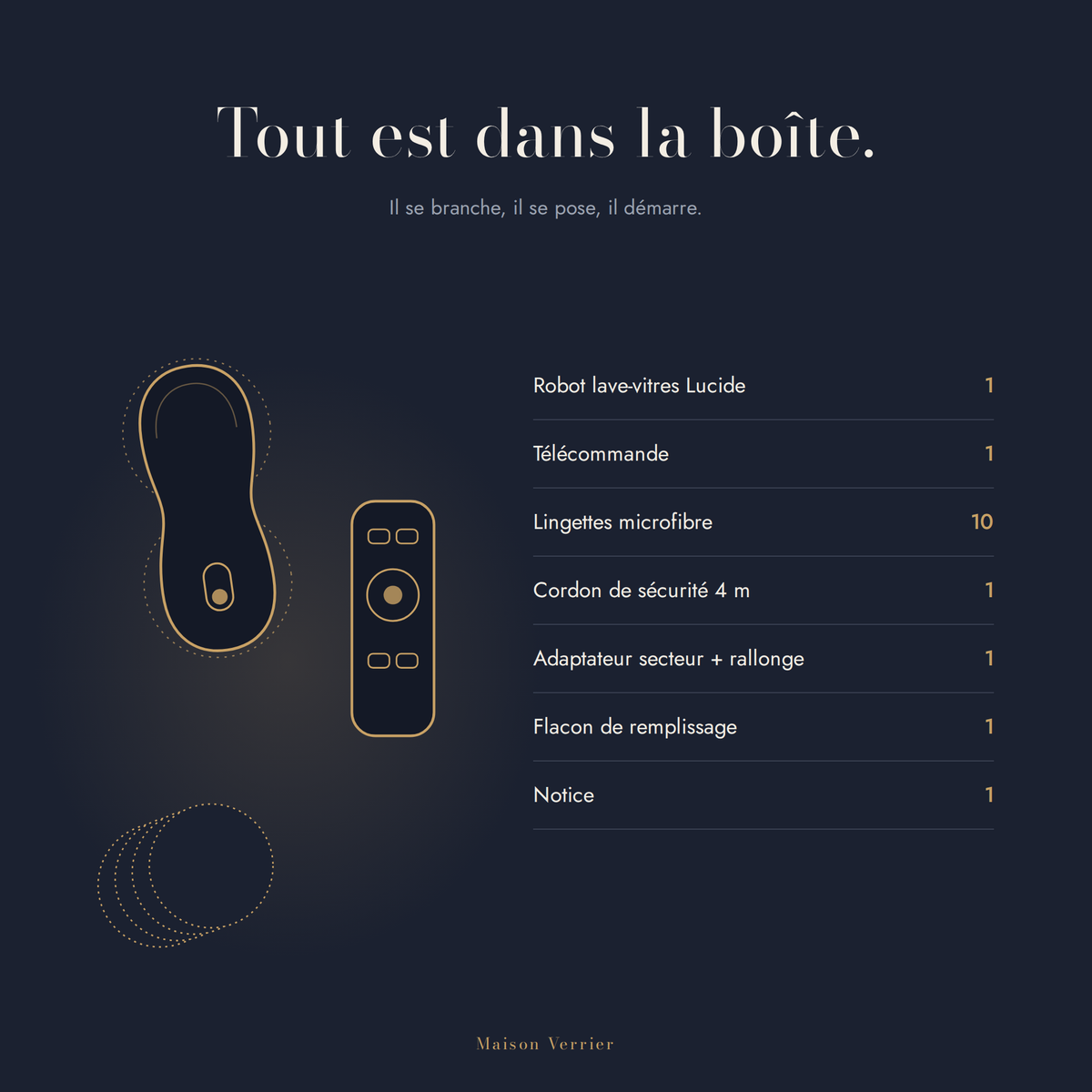 Contenu de la boîte du robot lave-vitres Lucide