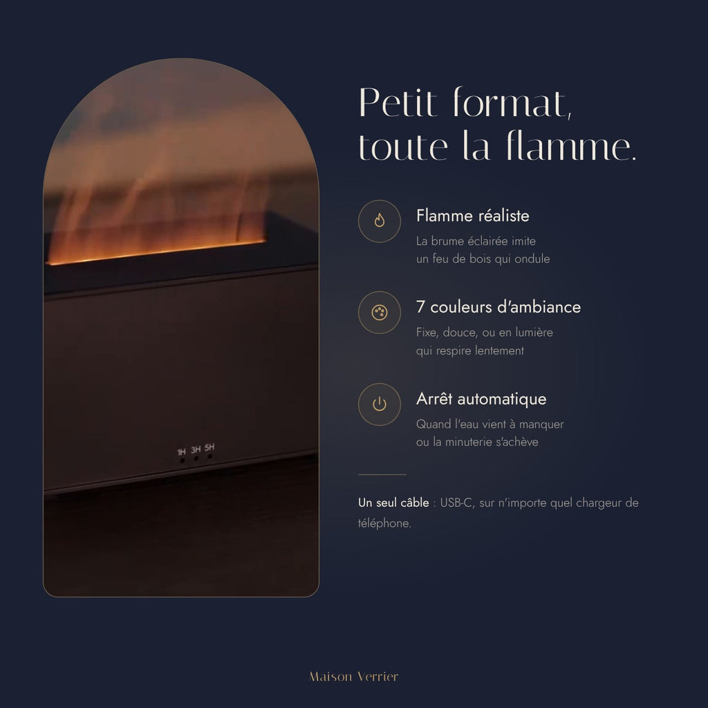 Diffuseur flamme compact Vibrato : flamme réaliste, couleurs et arrêt automatique