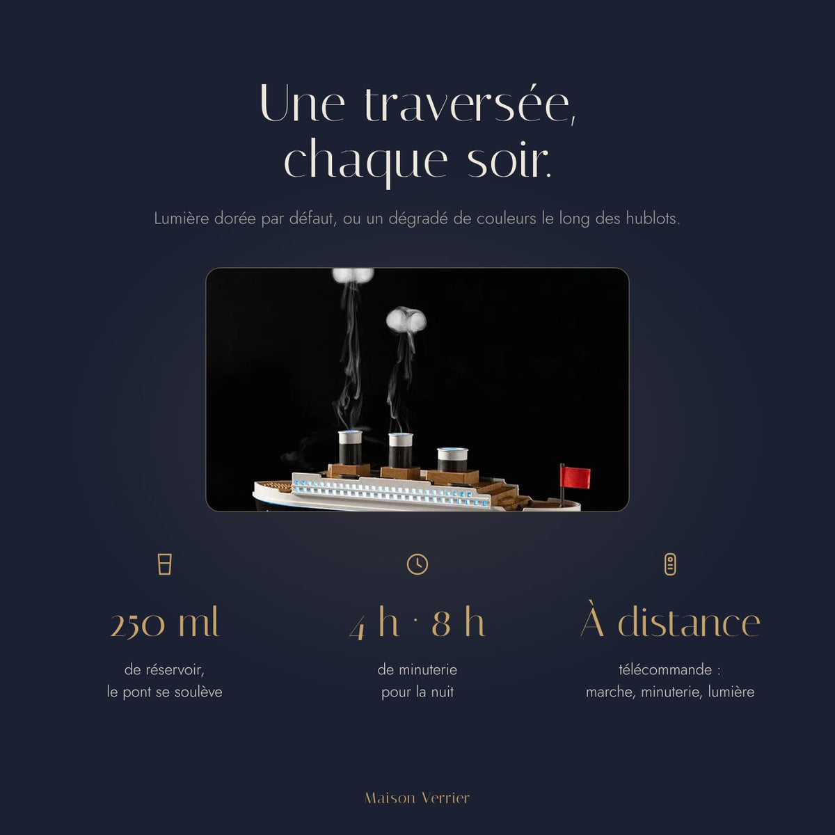 Diffuseur paquebot Barcarolle : réservoir 250 ml, minuterie, télécommande