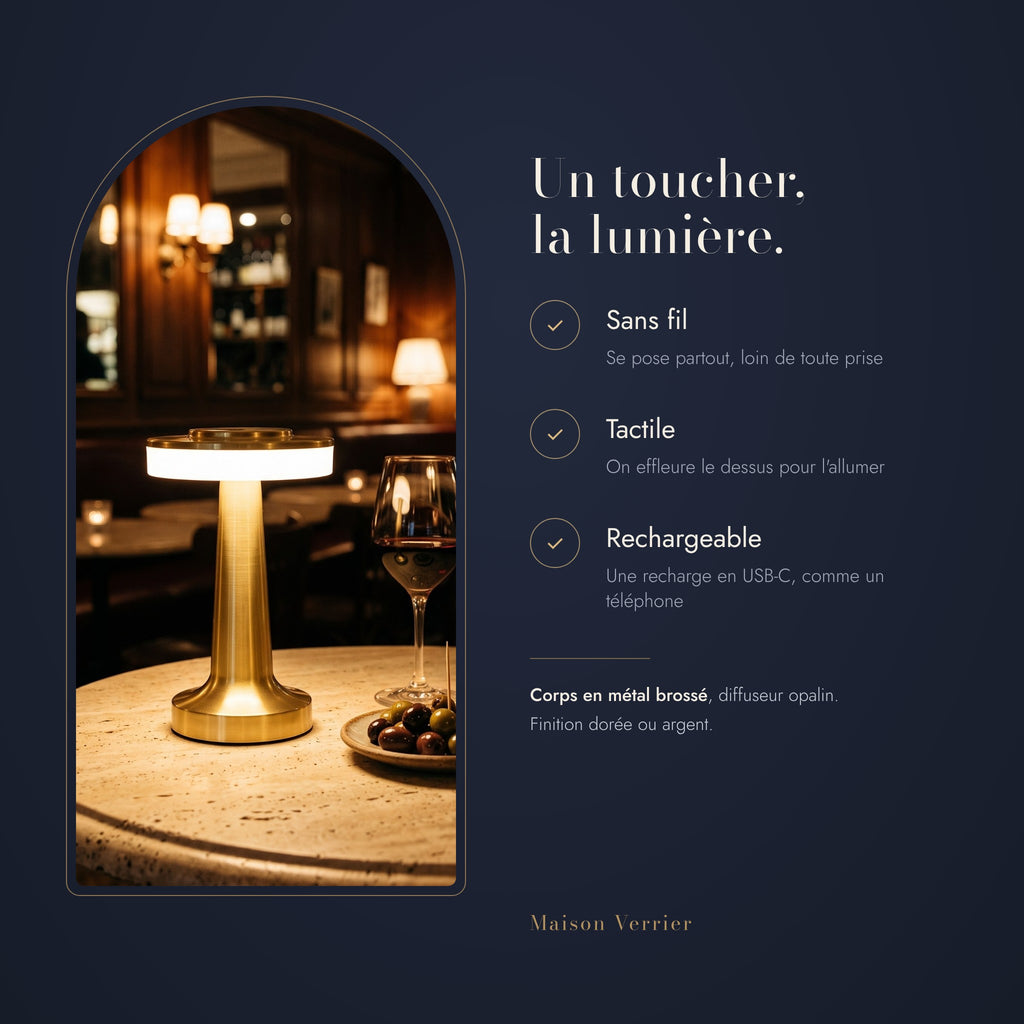 Lampe sans fil Fugue : tactile, rechargeable, sans fil