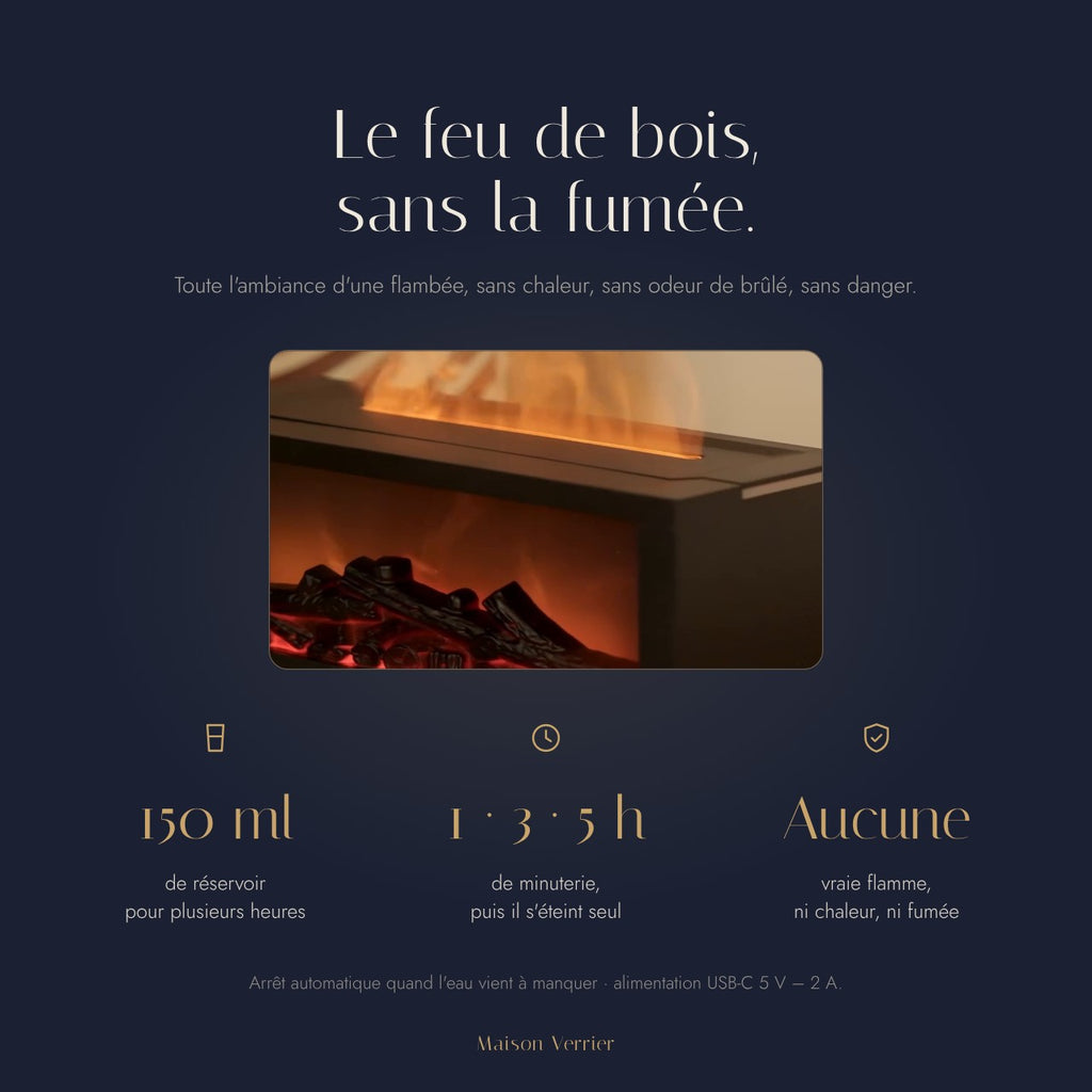 Humidificateur cheminée Rhapsodie : réservoir 150 ml, minuterie 1-3-5 h