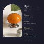 Lampe Opus : 16 cm de haut et de large, verre opalin, 3 blancs, alimentation USB