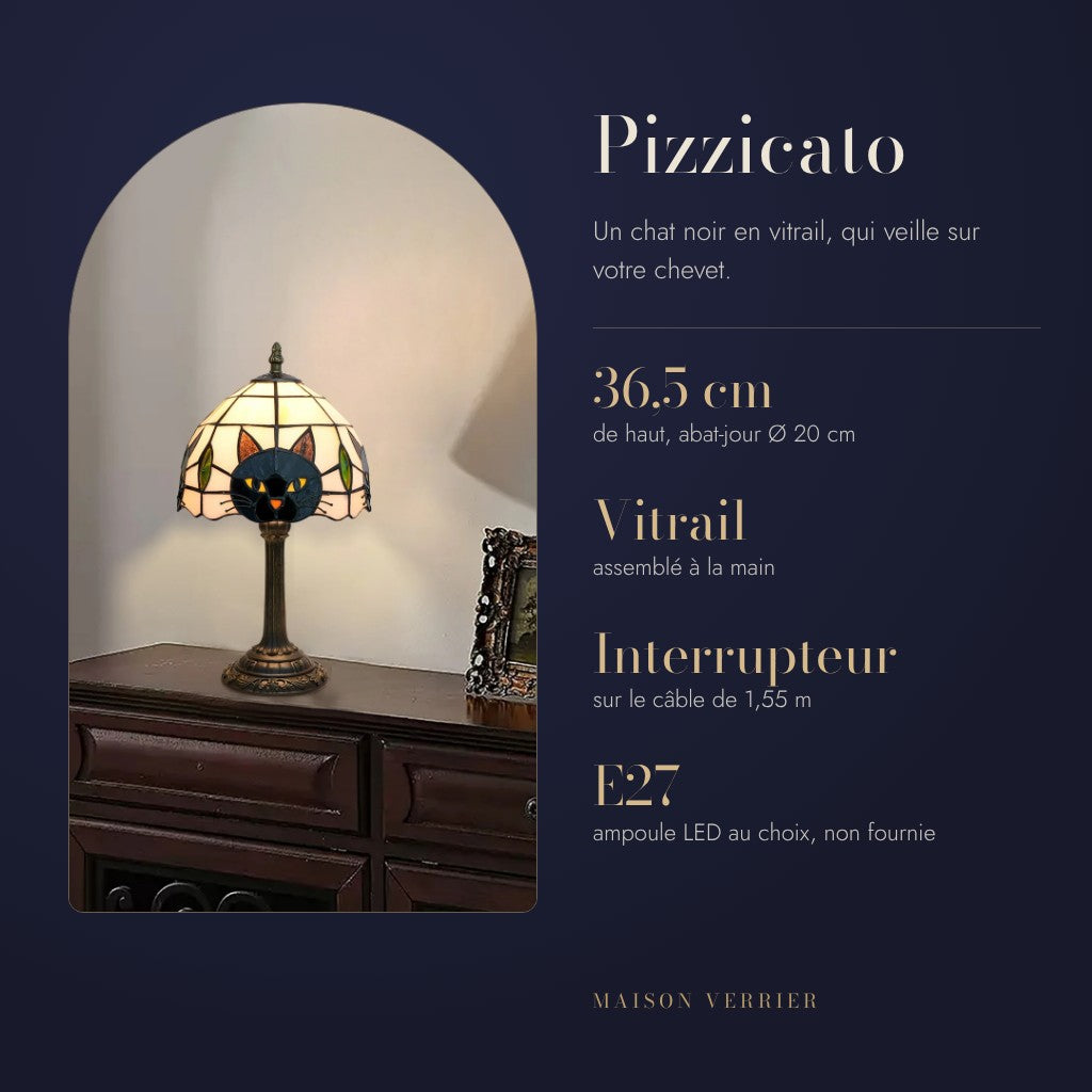 Pizzicato : 36,5 cm de haut, abat-jour Ø 20 cm, Vitrail assemblé à la main, Interrupteur sur le câble de 1,55 m