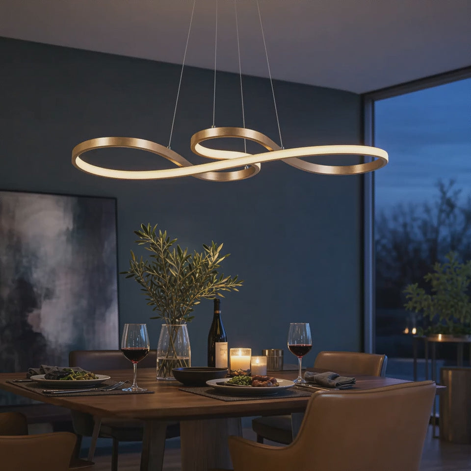Suspension LED Sonate — Ruban de lumière en or brossé