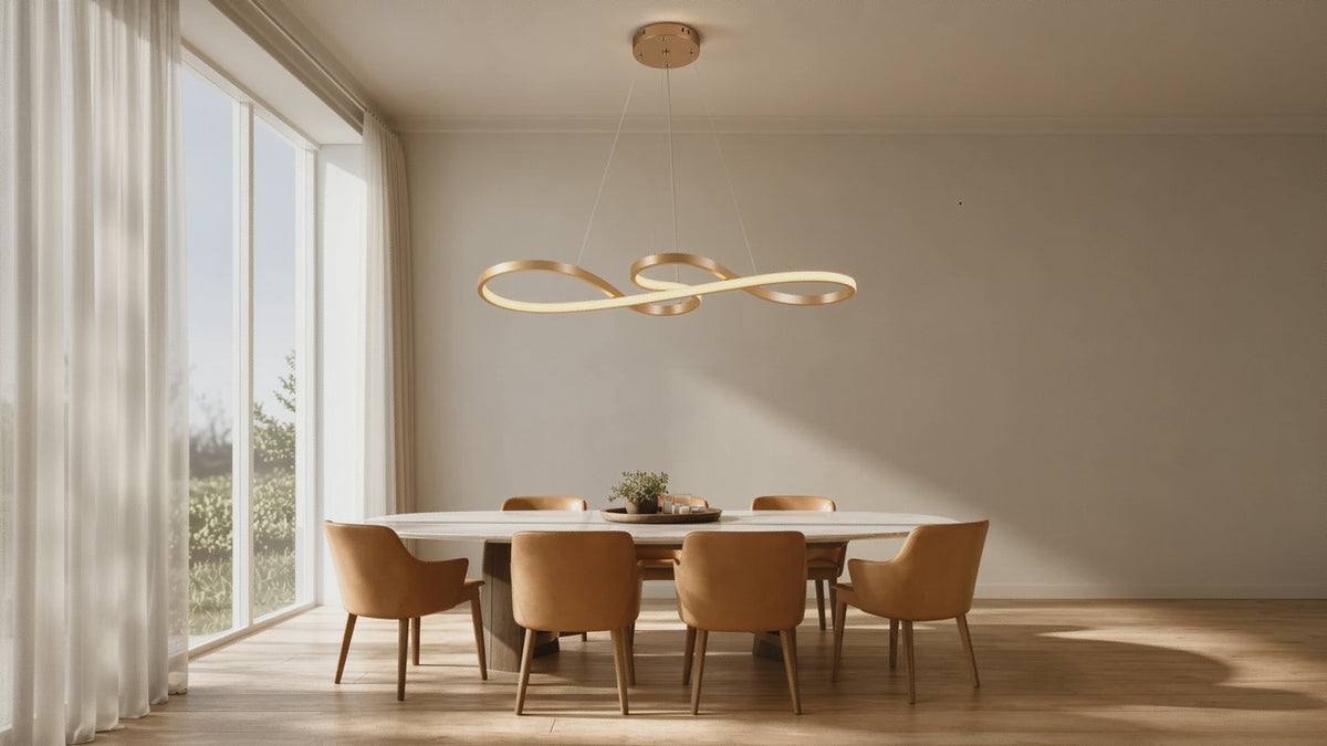 Suspension LED Sonate — Ruban de lumière en or brossé