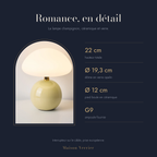 Dimensions de la lampe Romance : 22 cm de haut, dôme Ø 19,3 cm