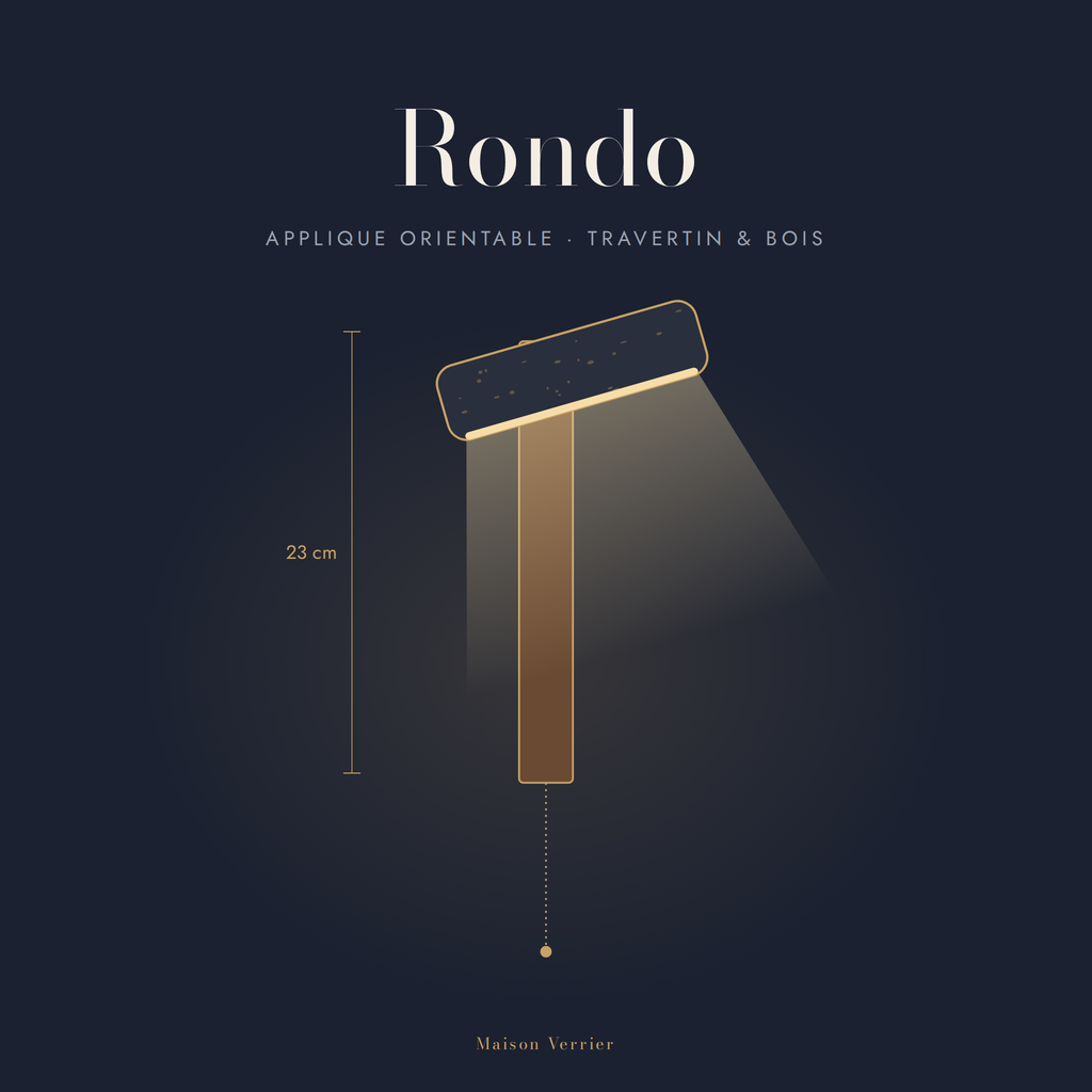 Applique murale orientable Rondo en travertin et bois