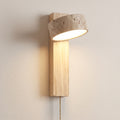 Applique Rondo en travertin et bois clair, interrupteur à tirette