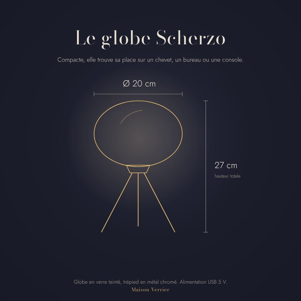 Dimensions de la lampe Bauhaus Scherzo : globe Ø 20 cm, hauteur 27 cm