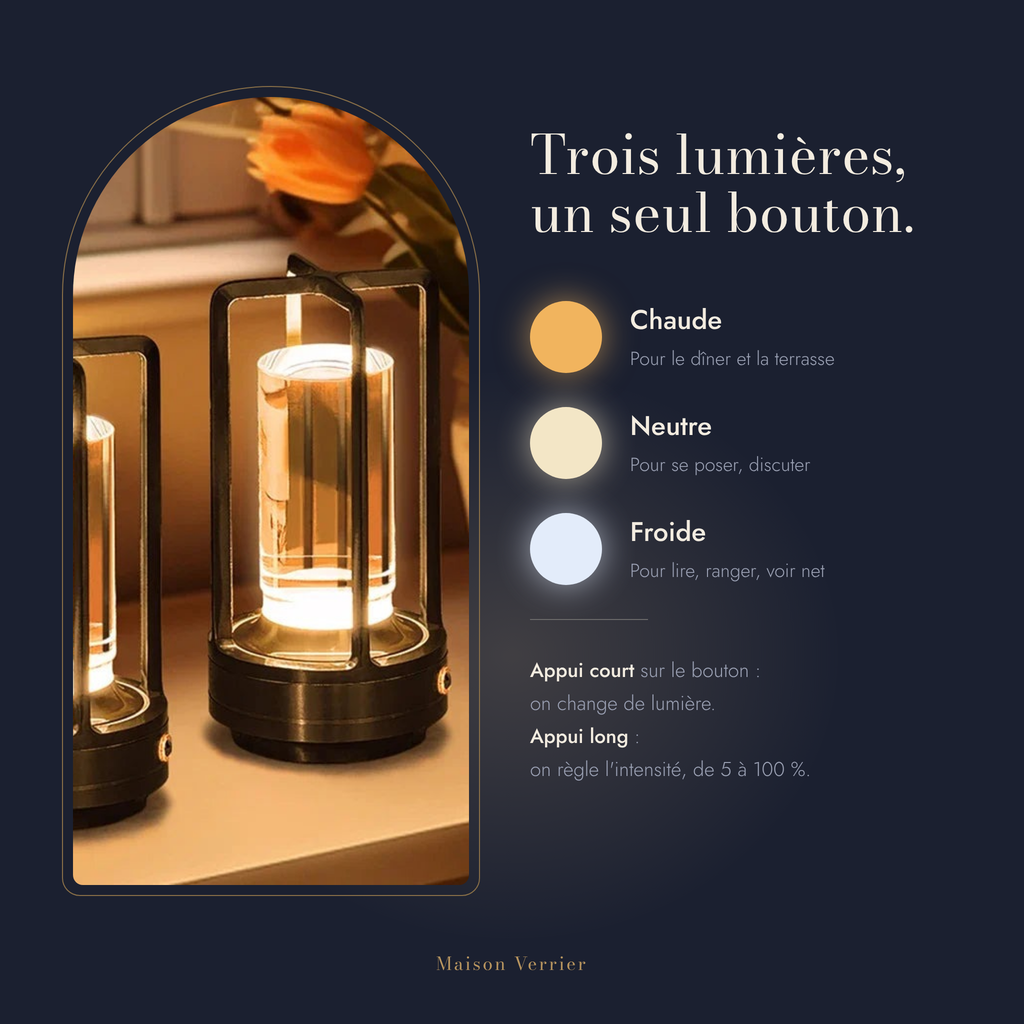 Lanterne sans fil Sérénade : trois lumières, un seul bouton