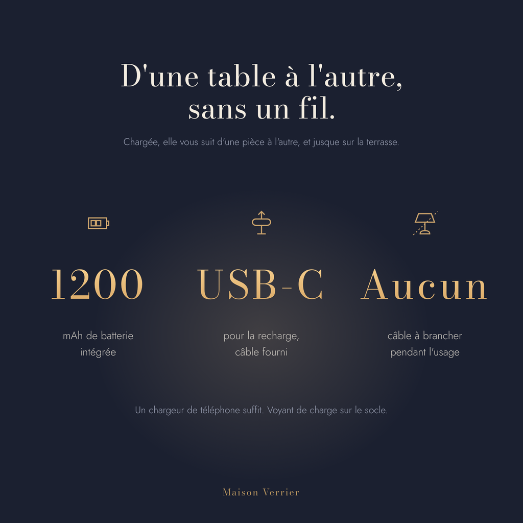 Lanterne Sérénade sans fil, batterie 1200 mAh, recharge USB-C