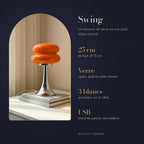 Lampe Swing : 25 cm de haut, Ø 15 cm, verre opalin, 3 blancs, alimentation USB