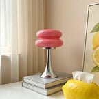 Lampe macaron Swing rose en verre opalin sur pied tulipe chromé