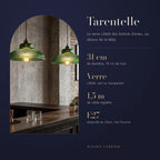 Tarentelle : 31 cm de diamètre, 15 cm de haut, Verre côtelé, vert ou transparent, 1,5 m de câble réglable